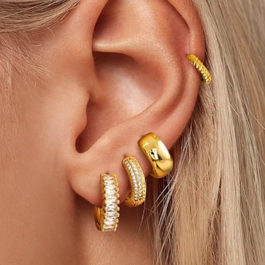 Gorjana Gold Cz Huggie And Hoop Earring Set 4pairs 55$